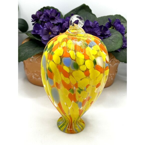 Hand Blown Art Glass Air Balloon Hanger Unique Pattern Collectible Home Decor - Picture 1 of 8